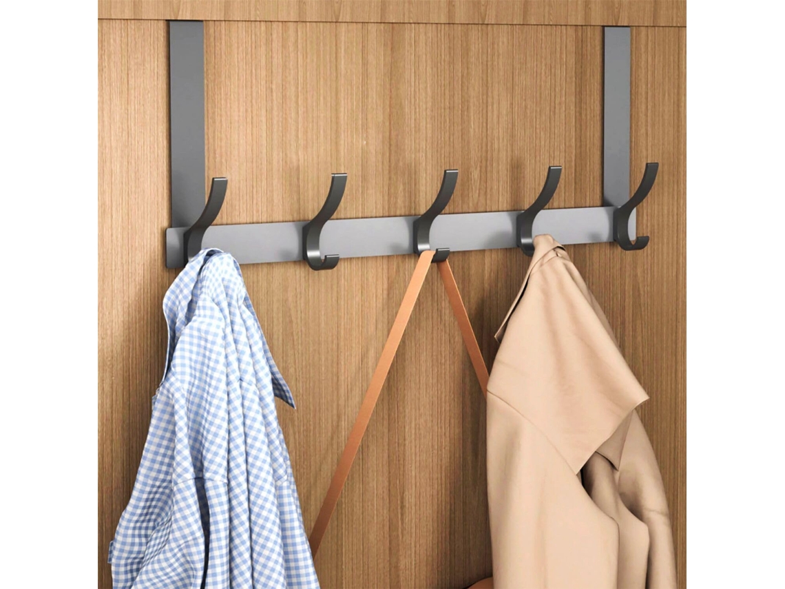 Cabide de Porta, Gancho de Roupa Prático Preto com 5 Ganchos, Cabide de Parede Sem Furos para Quarto BRILVIBERA