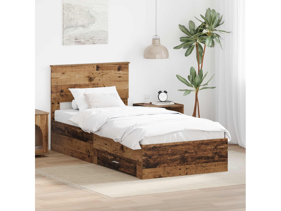 Vidaxl Estrutura Da Cama Com Gaveta Madeira Antiga 90 X 200 Cm