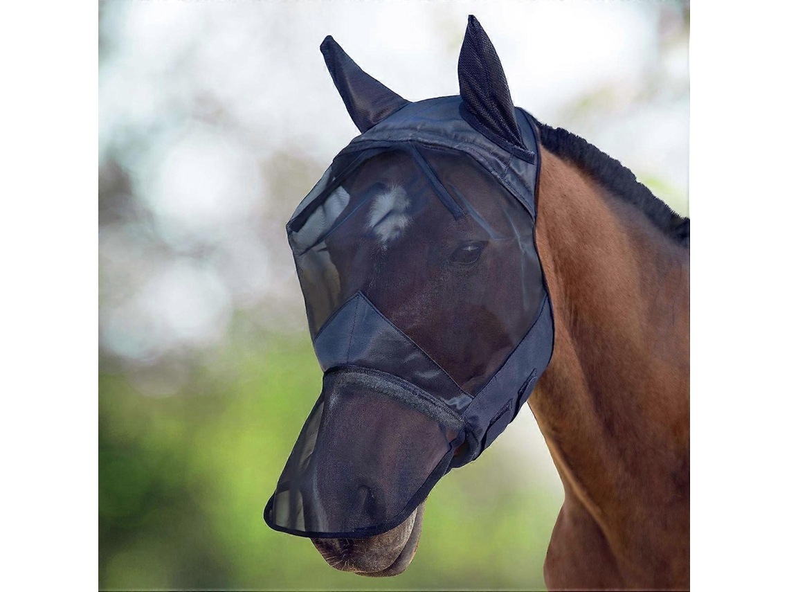Rebe-máscara Para Caballo Nariz Larga Con Orejas Cara Completa Negra Talla Media Cob
