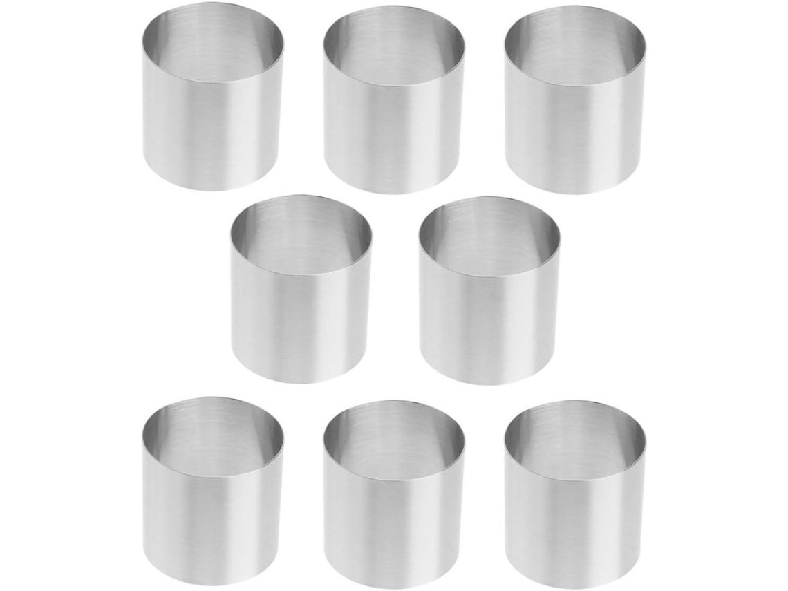 Conjunto de 8 anéis redondos de aço inoxidável para assar.