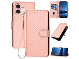 Capa De Couro Para Iphone 16 - Fivela Em Fibra De Carbono - Com Cordão