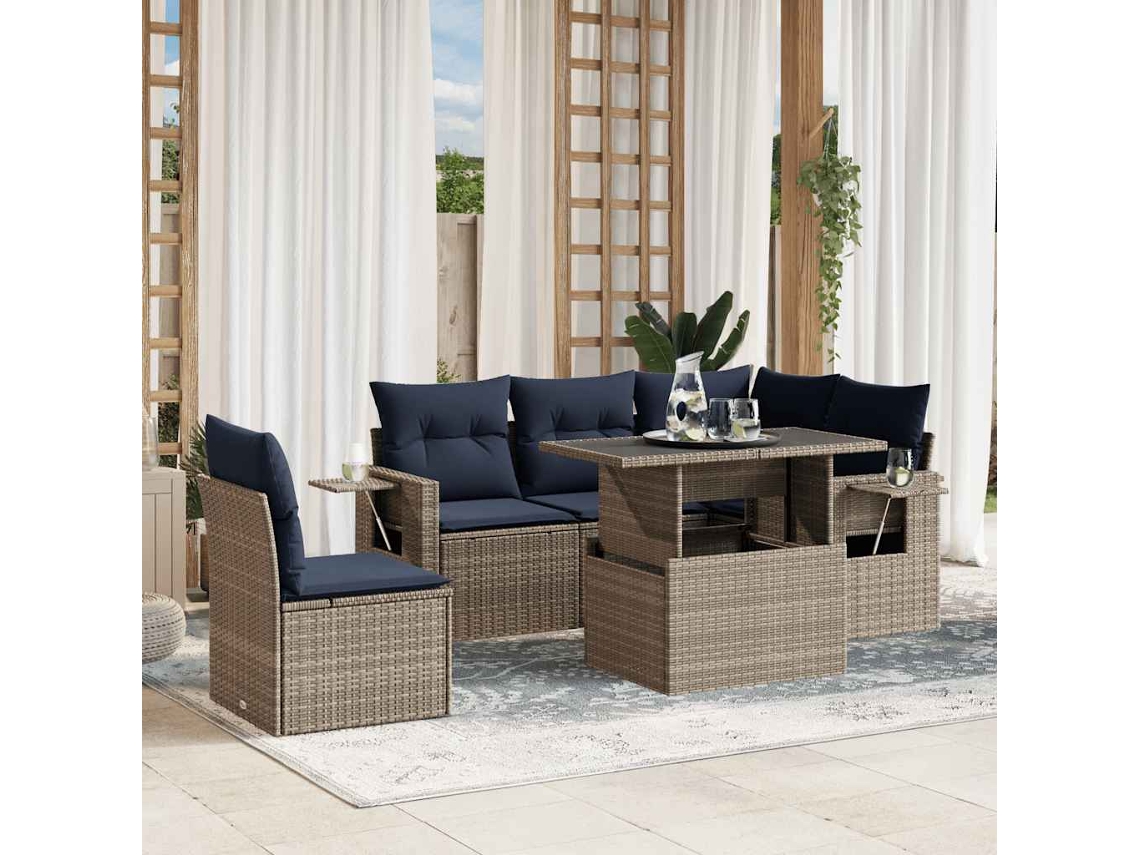 Vidaxl Conjunto De Sofá De Jardim Com 6 Peças E Almofadas Em Rattan Sintético Cinza