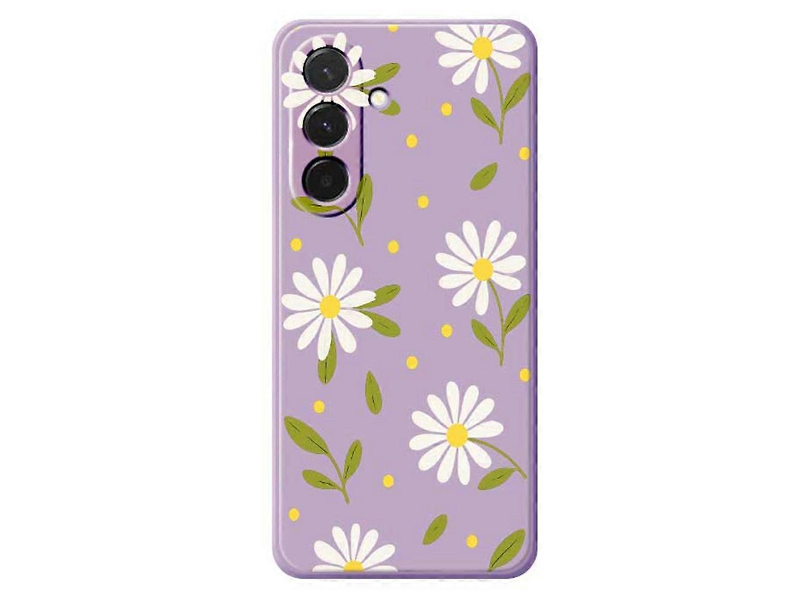 Capa Traseira De Tpu Com Borda Reta E Estampa De Folhas Verdes E Flores Brancas Para Samsung Galaxy A36 5g, Roxa