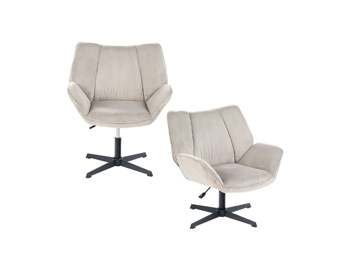Conjunto de 2 Poltronas Reclináveis Giratórias Ajustáveis em Altura com Braços em Veludo Canelado Taupe e Pés em Preto, Durothil MEUBLES COSY