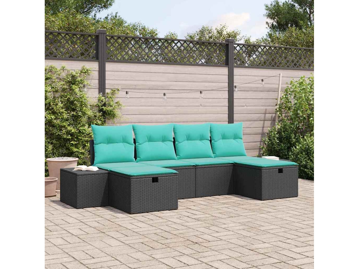 Vidaxl Conjunto De Sofá De Jardim 6 Unid. Preto Vime Pe