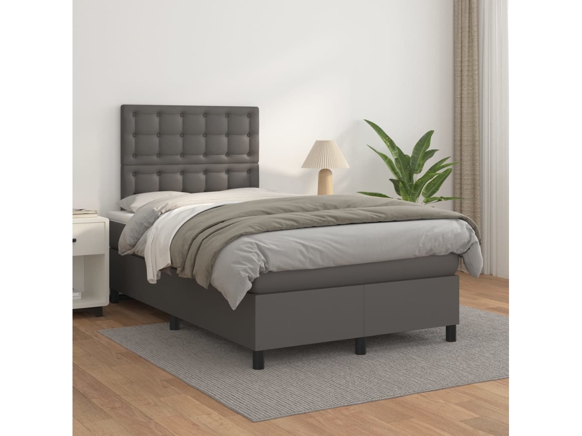 Vidaxl Cama com Molas/colchão 120x200 Cm Couro Artificial Cinzento