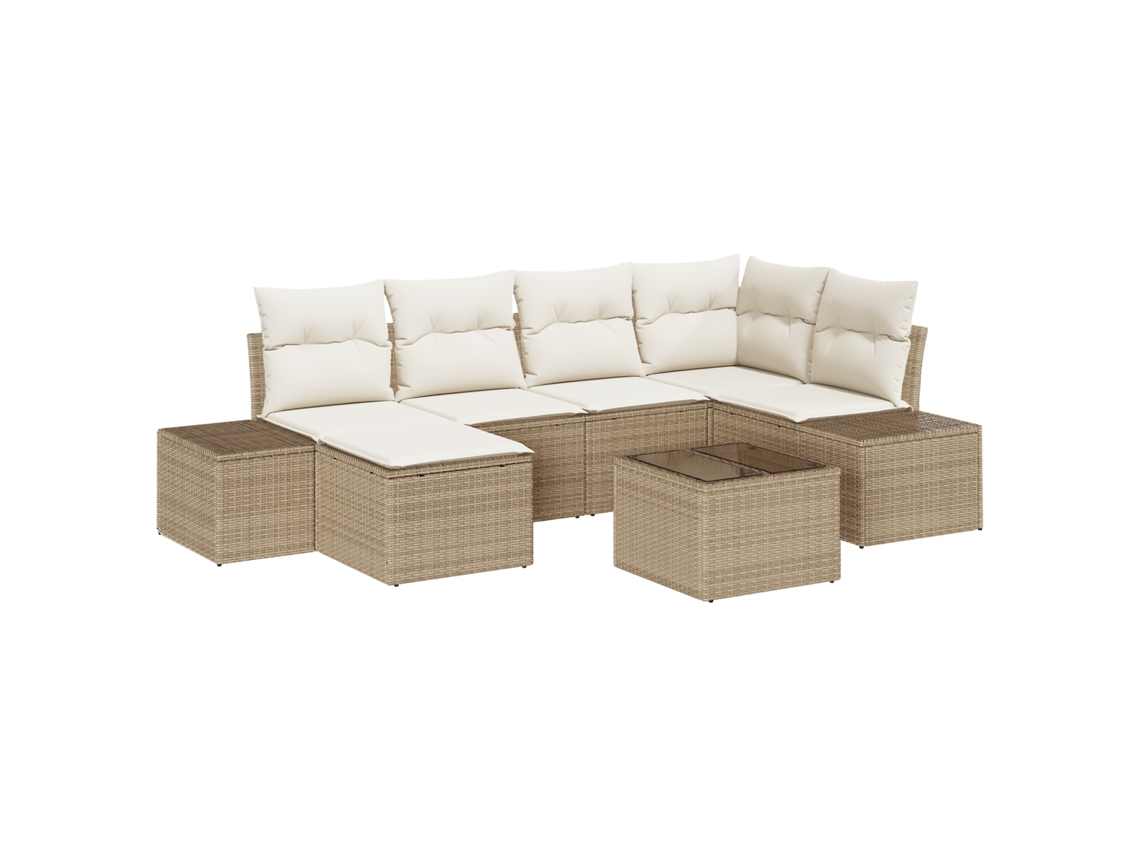 Conjunto 6 Conjunto De Sofá De Jardim Vidaxl Bege Vime Pe (264 X 62 X 85 Cm)