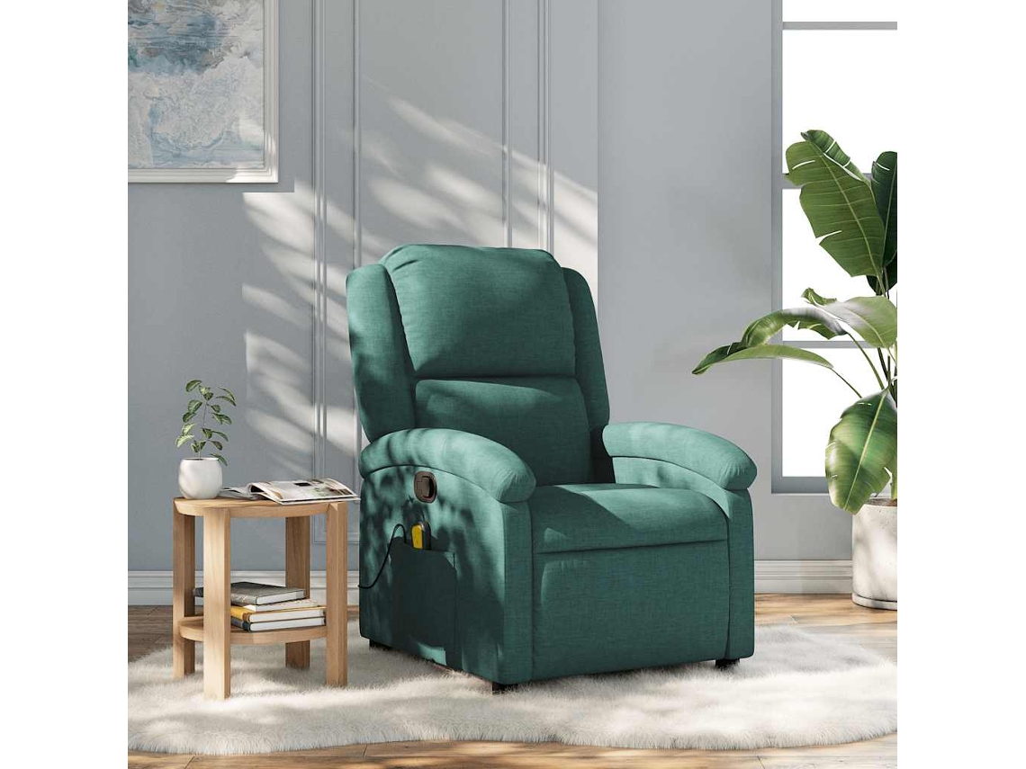 Vidaxl Poltrona De Massagens Reclinável Tecido Verde-escuro