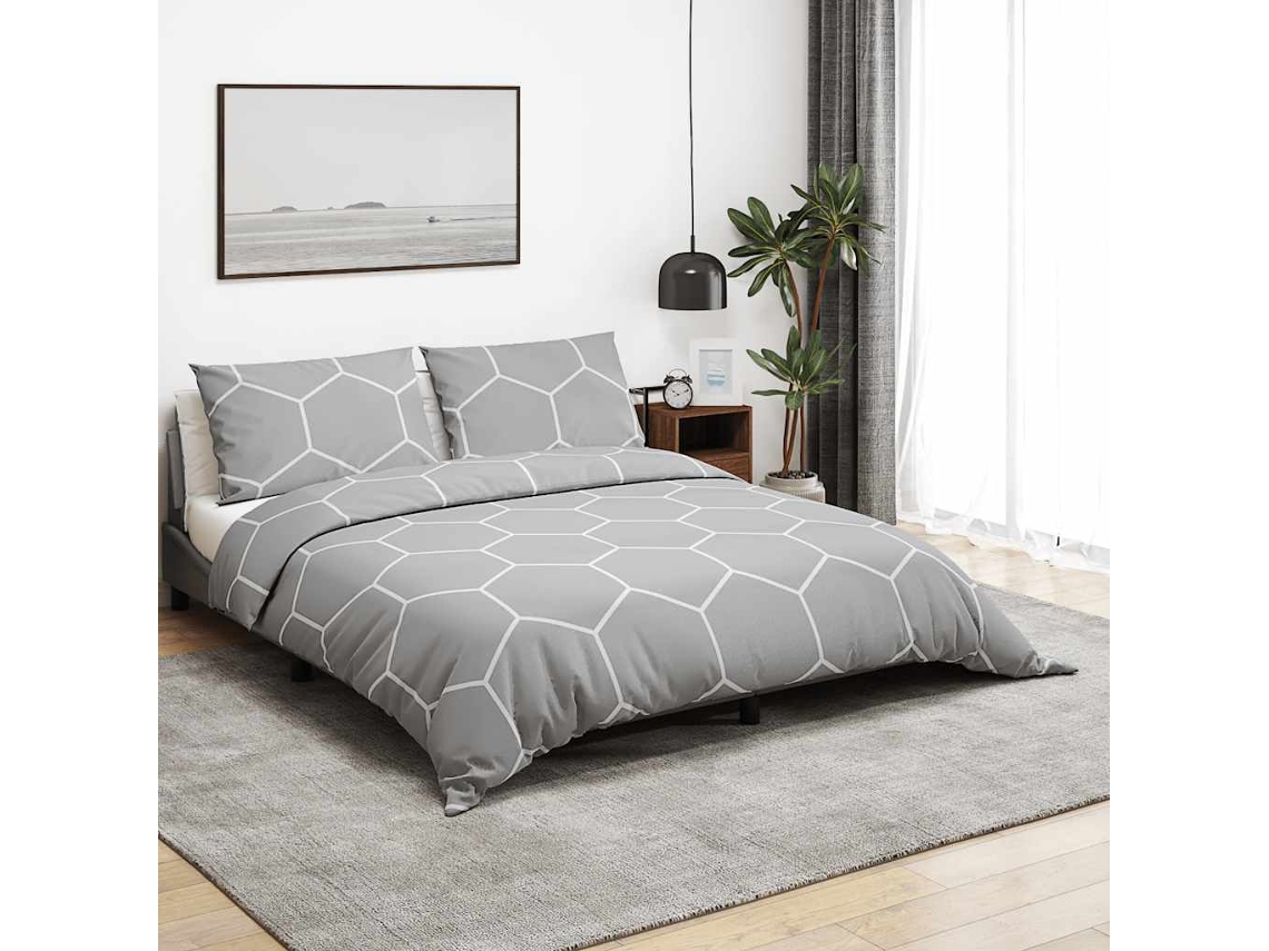 Vidaxl Conjunto De Capa De Edredão 240x220 Cm Algodão Cinza