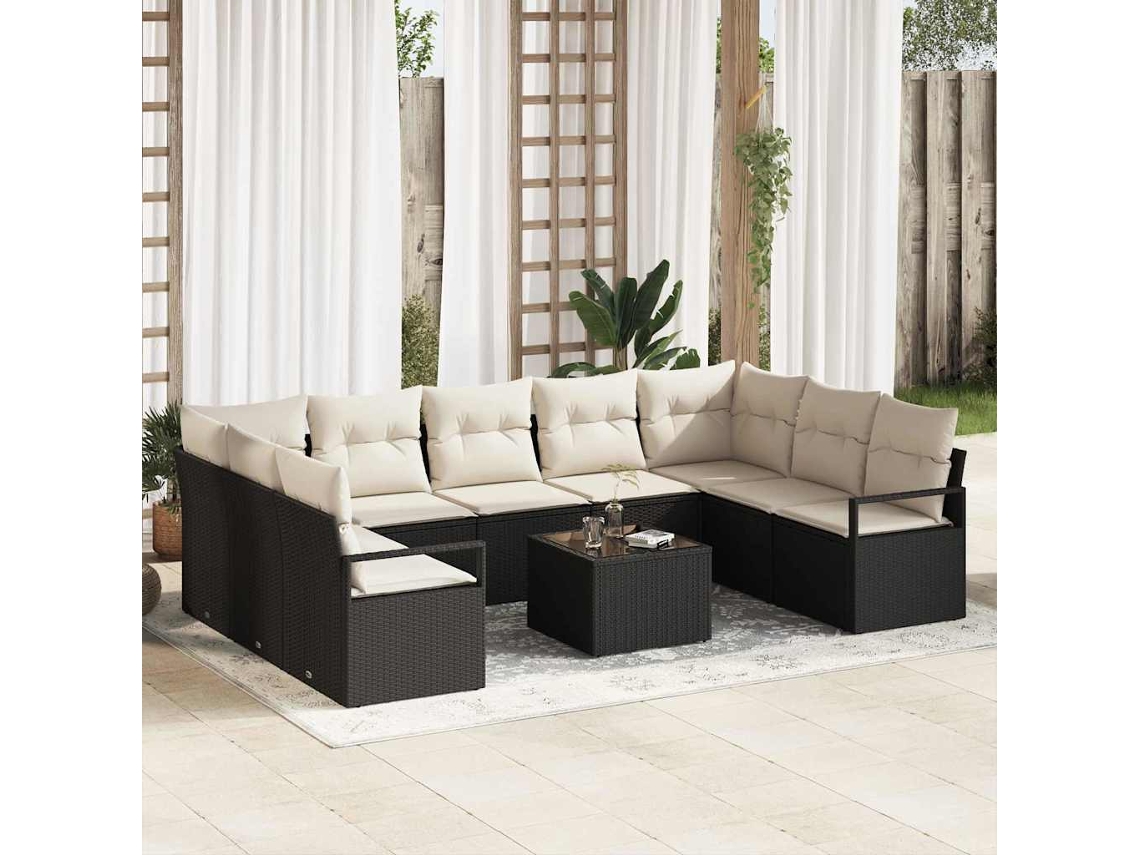 Vidaxl Conjunto De Sofás 10 Unid. Preto Vime Pe