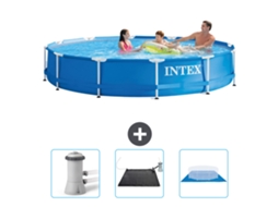 Piscina INTEX Moldura Redonda 366 X 76 Cm Azul Incluída Bomba de Filtro de Piscina Tapete Solar Folha de Base