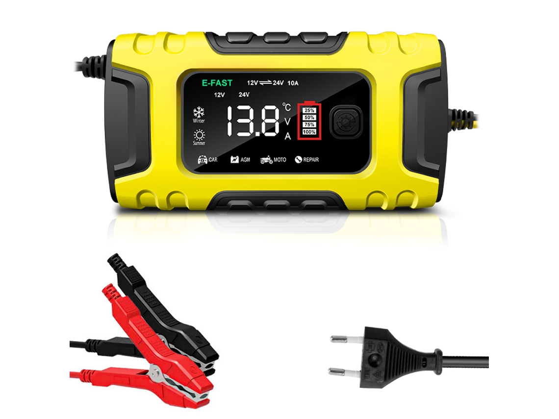 Recargador De Baterías Automático Para Coches Y Motos Con Pantalla Digital Y Protecciones Inteligentes