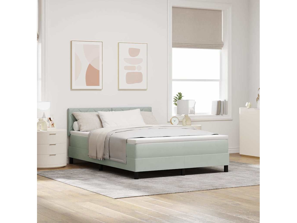 Vidaxl Cama Box Com Cabeceira Cinzento-claro 140 X 200 Cm Veludo
