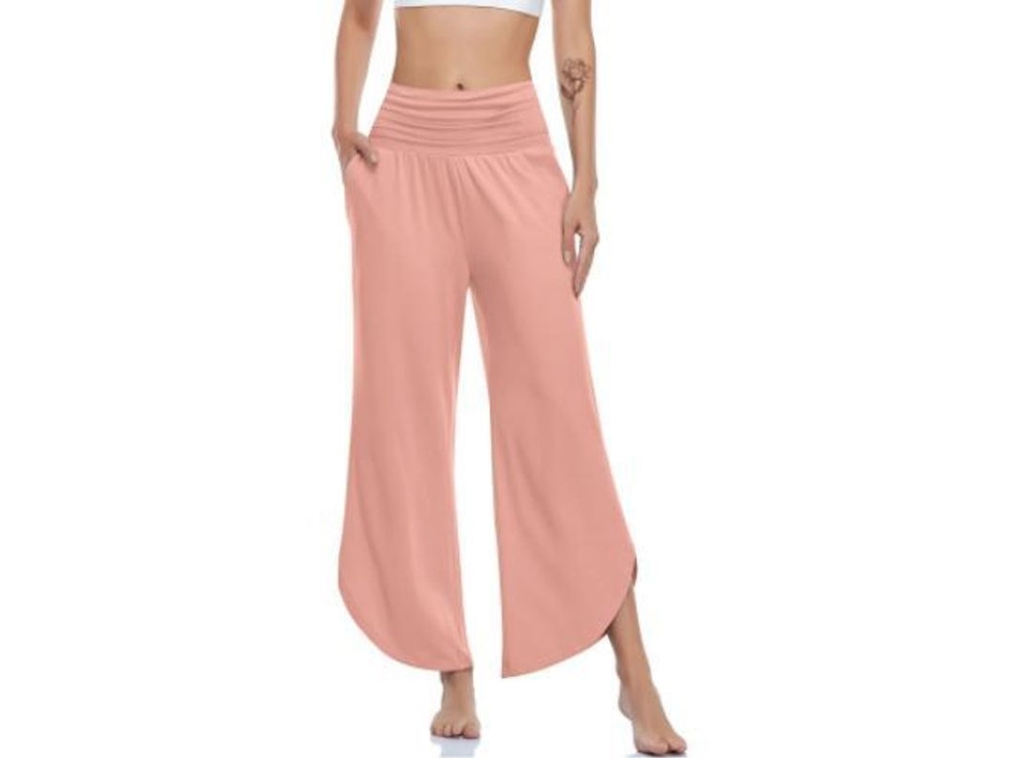2026 pantalones de Yoga de Pierna Ancha para Mujer de Cintura Alta Con Bolsillos Suaves Y Cómodos para Ejercicio Y Relax XL Rosa