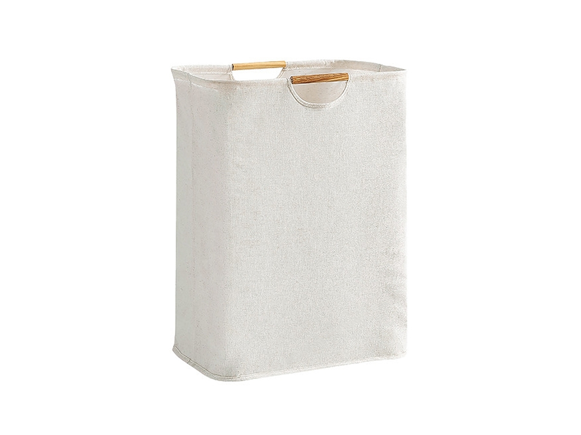 Cesto de Lavanderia Grande À Prova D'água Plegável com Alças de Madeira para Casa Banheiro 56cm