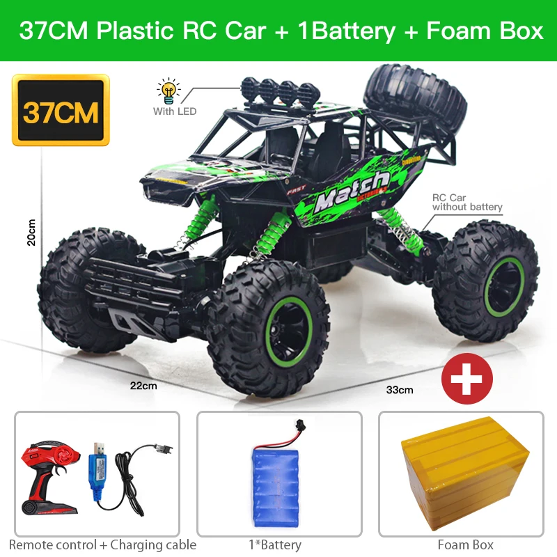 (37 Cm, Verde) Veículo Off-road Com Controle Remoto Sem Fio 2.4g E Luz Led, Brinquedo Para Meninos
