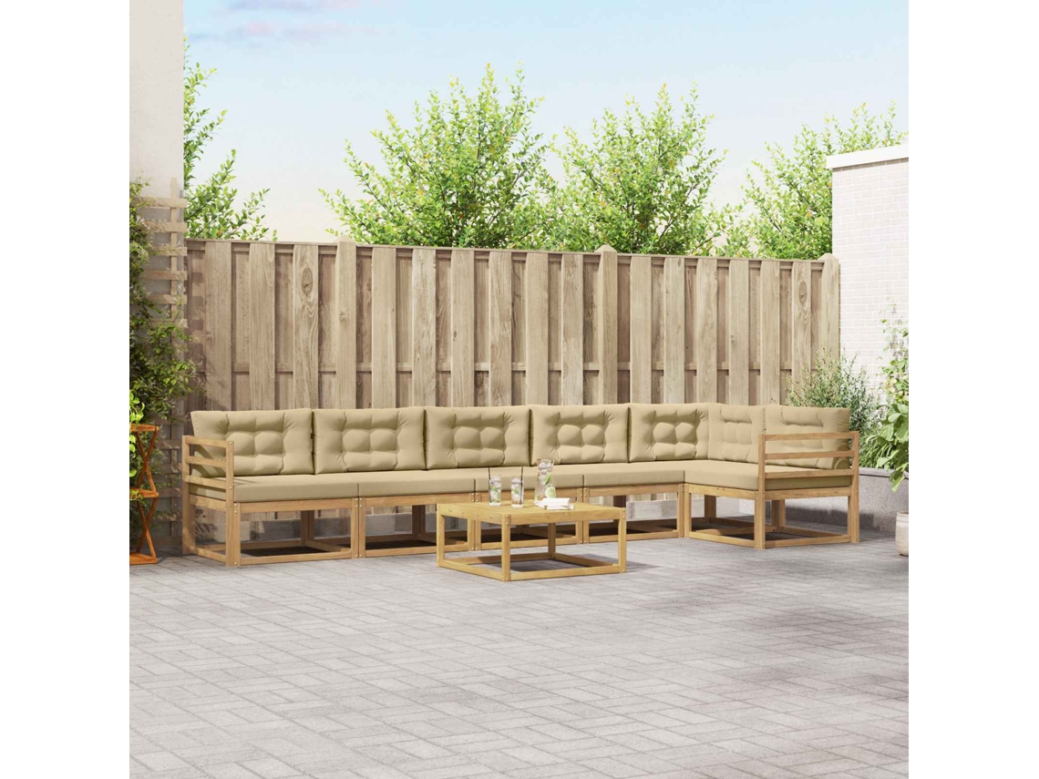 Vidaxl Conjunto De Sofás Para Exterior 7 Unid. Branco E Bege Poliéster