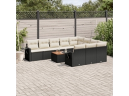 Vidaxl 11 Pcs Conjunto Sofás De Jardim C/ Almofadões Vime Pe Preto