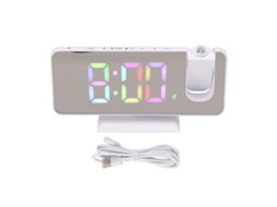 Despertador digital Baok-reloj com espelho de projeção RGB, tela grande e colorida para quarto e casa, branco.