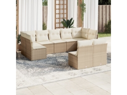 9 Pcs Conjunto De Sofás P/ Jardim Com Almofadões Vime Pe Bege Dkd Home Decor