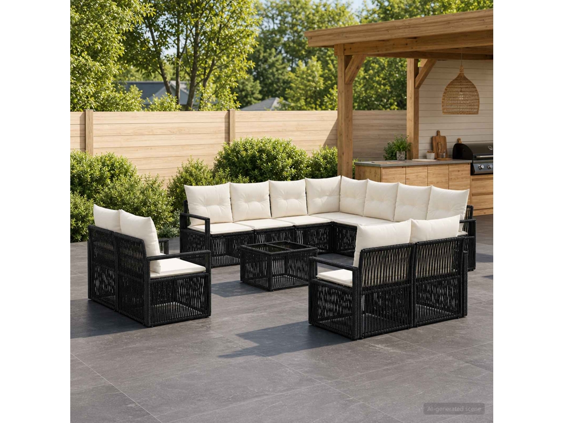 Vidaxl Conjunto De Sofá De Jardim 12 Unid. Preto Vime Pe