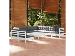 Conjunto 10 Peças Lounge De Jardim C/ Almofadões Pinho Maciço Branco Dkd Home Decor