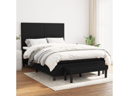 Cama Com Molas/colchão 140x200 Cm Tecido Preto