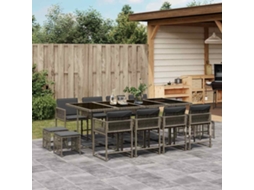 Vidaxl 13 Pcs Conjunto Jantar P/ Jardim C/ Almofadões Vime Pe Cinzento