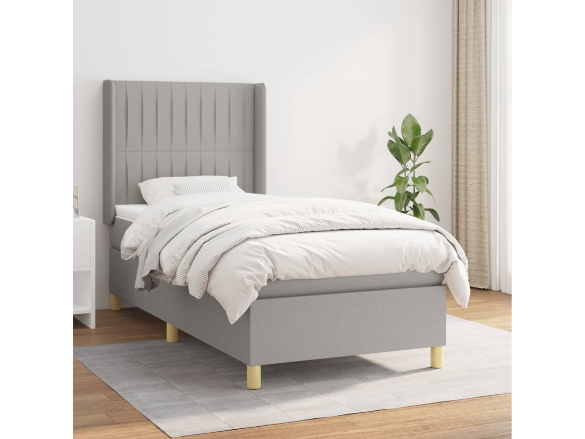 Vidaxl Cama Com Molas/colchão 90x190 Cm Tecido Cinzento-claro
