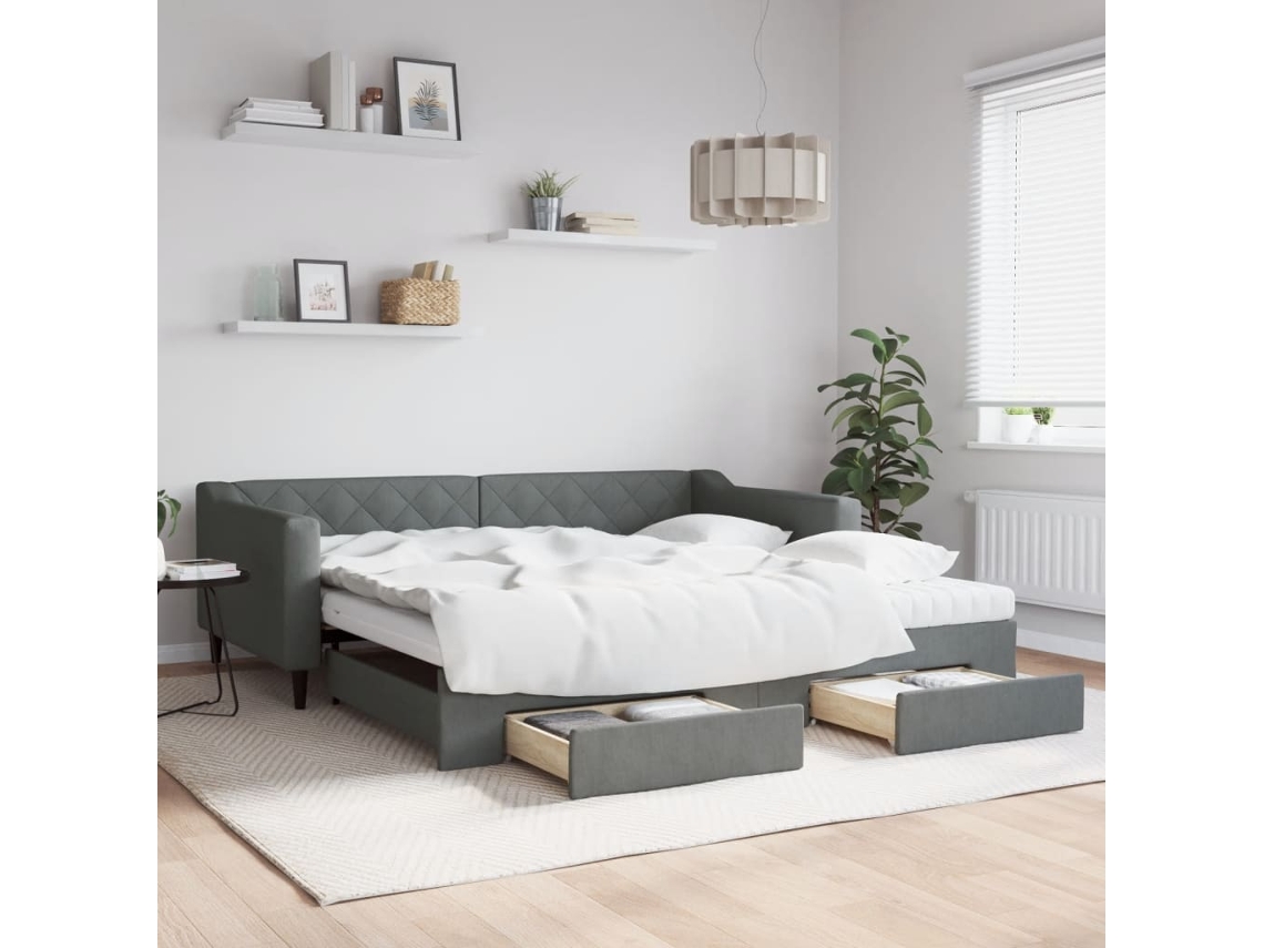 Vidaxl Sofá-cama C/ Gavetão/gavetas 100x200 Cm Tecido Cinzento-escuro