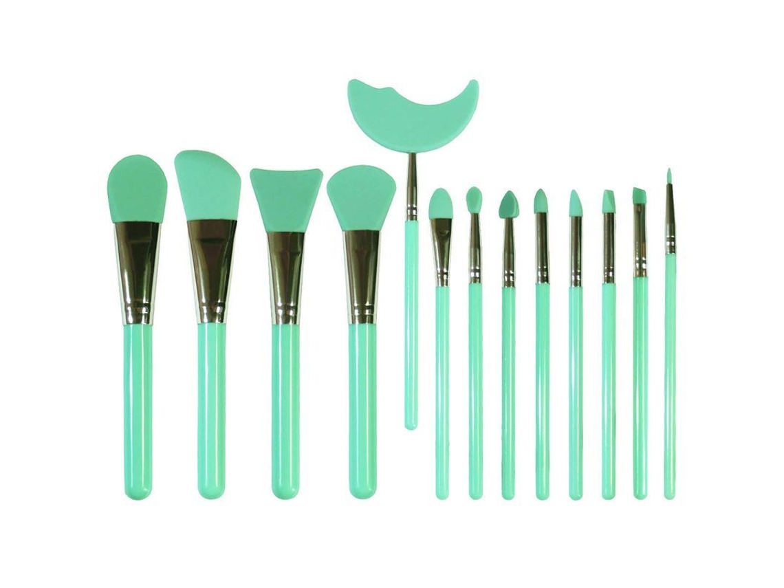 Conjunto de 13 Pincéis de Silicone para Epóxi, Máscaras, Cuidados Faciais e Maquiagem (verde)