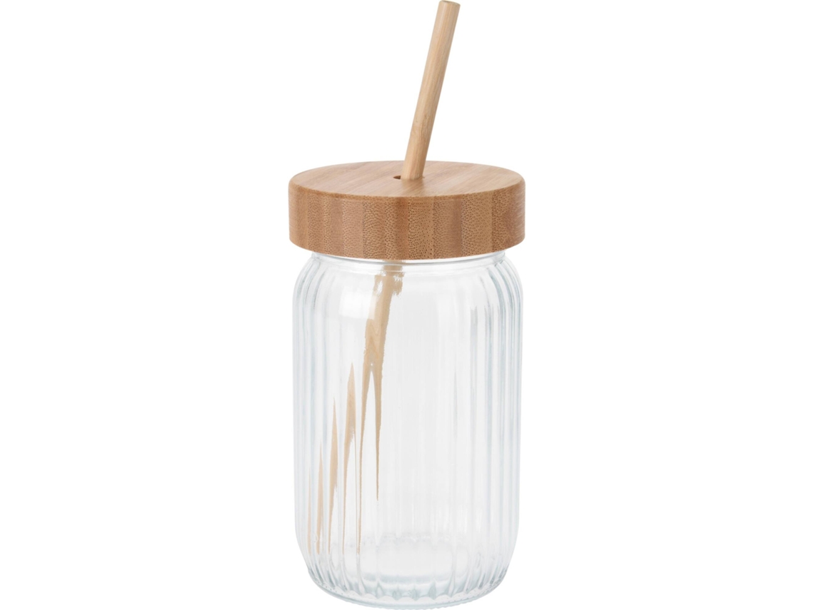 WELL HOME - Copo de vidro 500ml com tampa de bambu