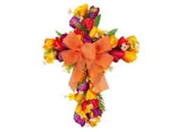 Guirlanda Tulip Cross para Coreto de Páscoa, enfeite de porta com flores artificiais e vime, decoração de parede LAXISCREED