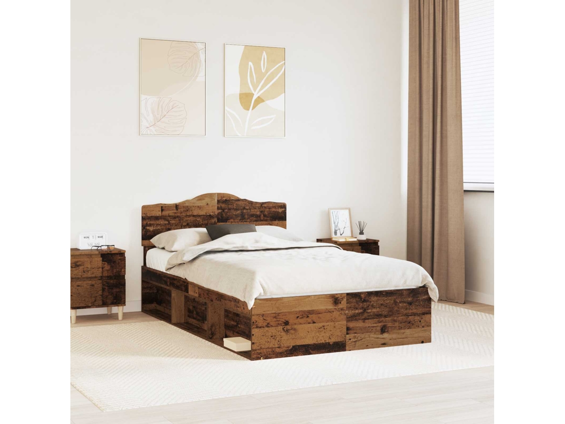 Vidaxl Estrutura da Cama com Cabeceira Madeira Antiga 135 X 190 Cm