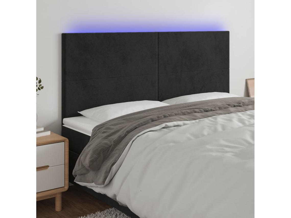 Cabeceira De Cama | Painel De Cama C/ Luzes Led Veludo 180x5x118/128 Cm Preto