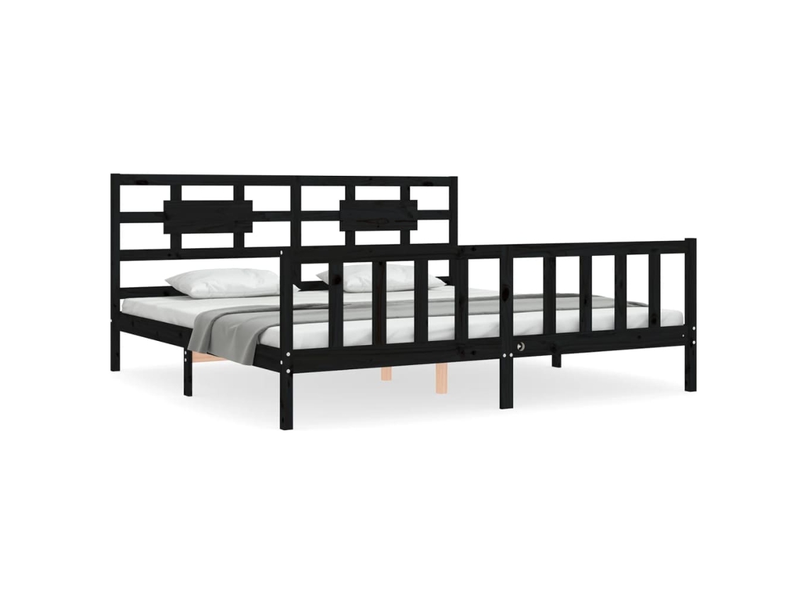 Bed Frame, Bed Frames Vidaxl Preto Madeira De Pinho (200 X 200 Cm)