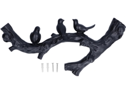Gancho Decorativo Em Forma De Galho Pássaro Preto, Acessório De Decoração Tridimensional Parede Tamanho Médio 38cm