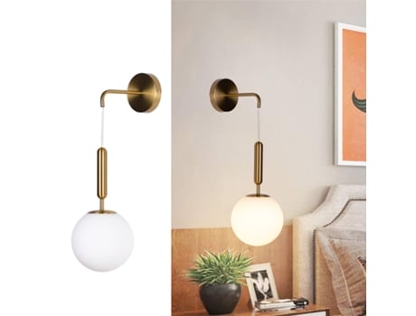 Candeeiro De Parede Suspenso Nórdico Minimalista Em Latão Dourado Com Globo De Vidro Atenas E27, Ø18 Cm Alpinaluz
