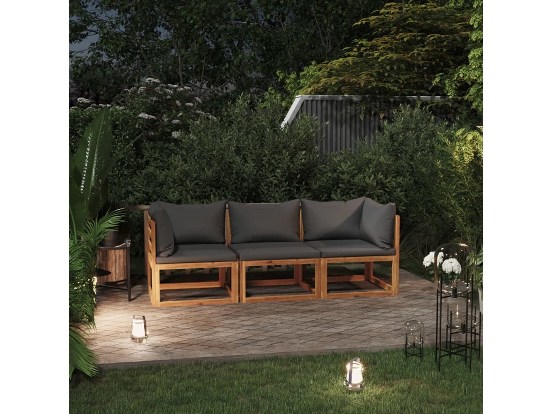 Vidaxl Banco De Jardim 3 Lugares C/ Almofadões Madeira Acácia Maciça