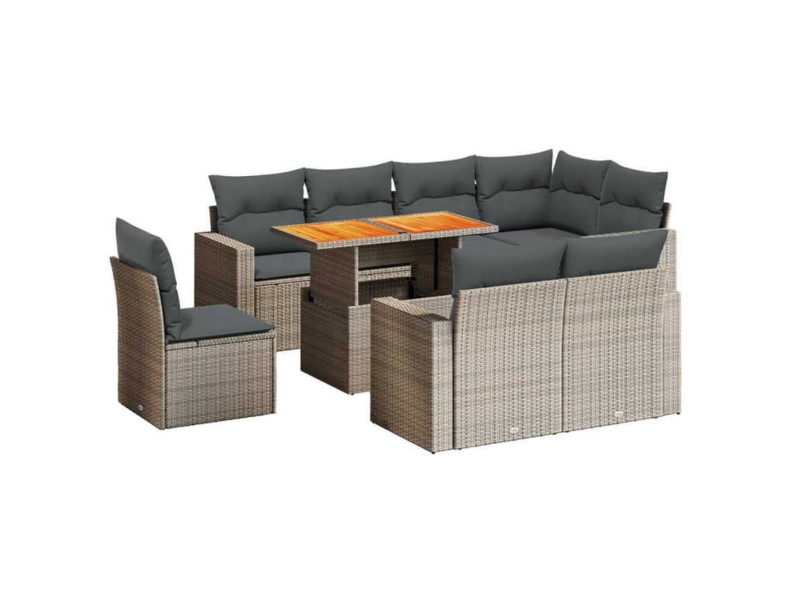 Conjunto de 9 Sofás para Jardim com Almofadões Vime Pe Cinzento MAISON EXCLUSIVE (90x200 cm)