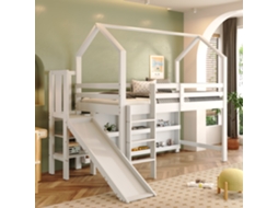 Cama Infantil Madeira 90x200 Escorregador Escada Armário Prateleira Branca