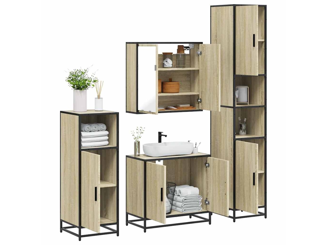 Vidaxl 4 Pcs Conj. Móveis Casa Banho Derivados Madeira Carvalho Sonoma