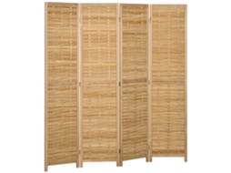 Paravente Bambu 4 Peças 160x170cm Cor Natural Dobrável Para Sala Quarto
