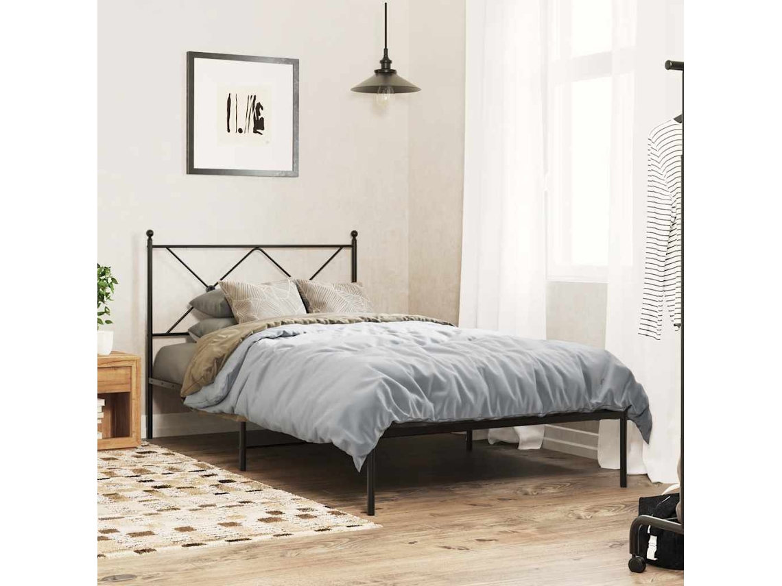 Vidaxl Estrutura De Cama Com Cabeceira 100x190 Cm Metal Preto
