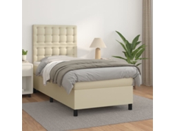 Vidaxl Cama Com Molas/colchão 90x190 Cm Couro Artificial Cor Creme