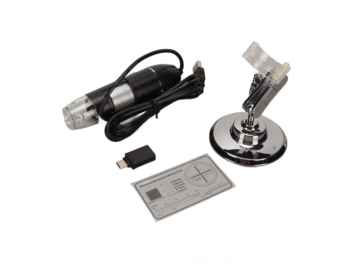 Microscópio Digital 1600x Hd Usb C 8 Leds 2 Em 1