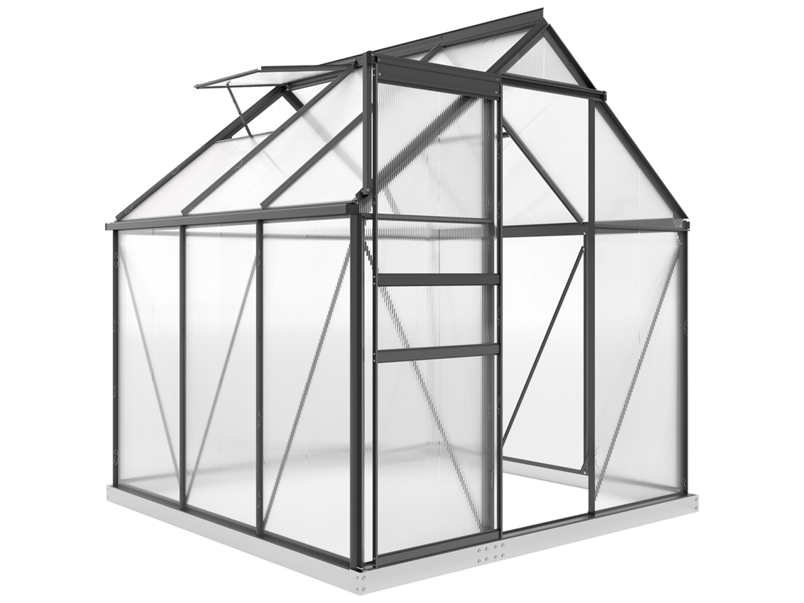 Estufa de Jardim ZACHARY em Policarbonato, alumínio e aço galvanizado, 3.6 m², porta de correr, janela no teto e proteção Uv