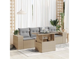 Vidaxl 5 Pcs Conjunto De Sofás P/ Jardim Com Almofadões Vime Pe Bege