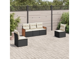 Conjunto de 5 Sofás de Jardim com Almofadas Vime Pe Preto Dkd Home Decor