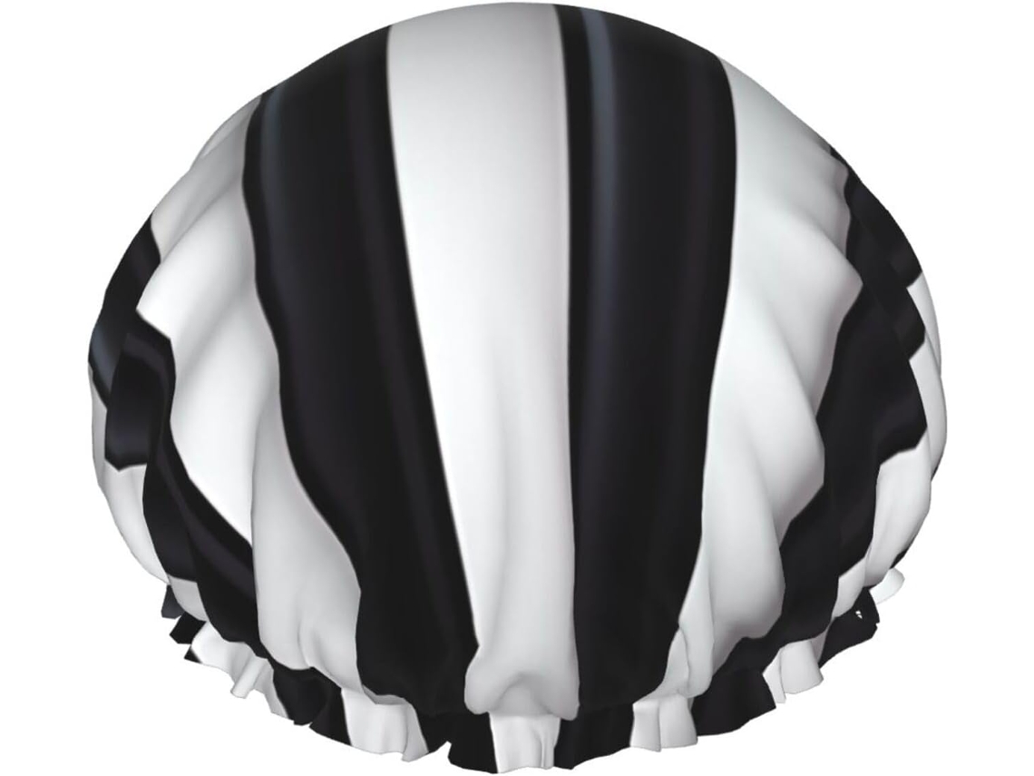 Touca De Banho Feminina Listrada Em Preto E Branco, Impermeável, Reutilizável, Com Cordão Elástico Lavável, Adequada